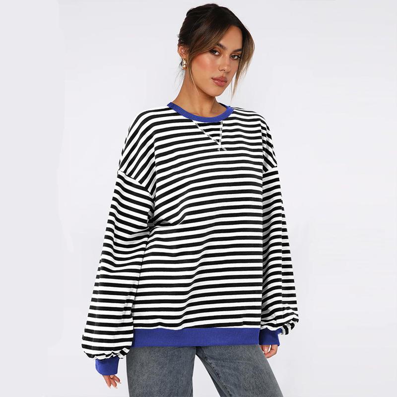 Women's Patchwork Striped Loose Sweatshirt - Autumn Fashion Casual Pullover