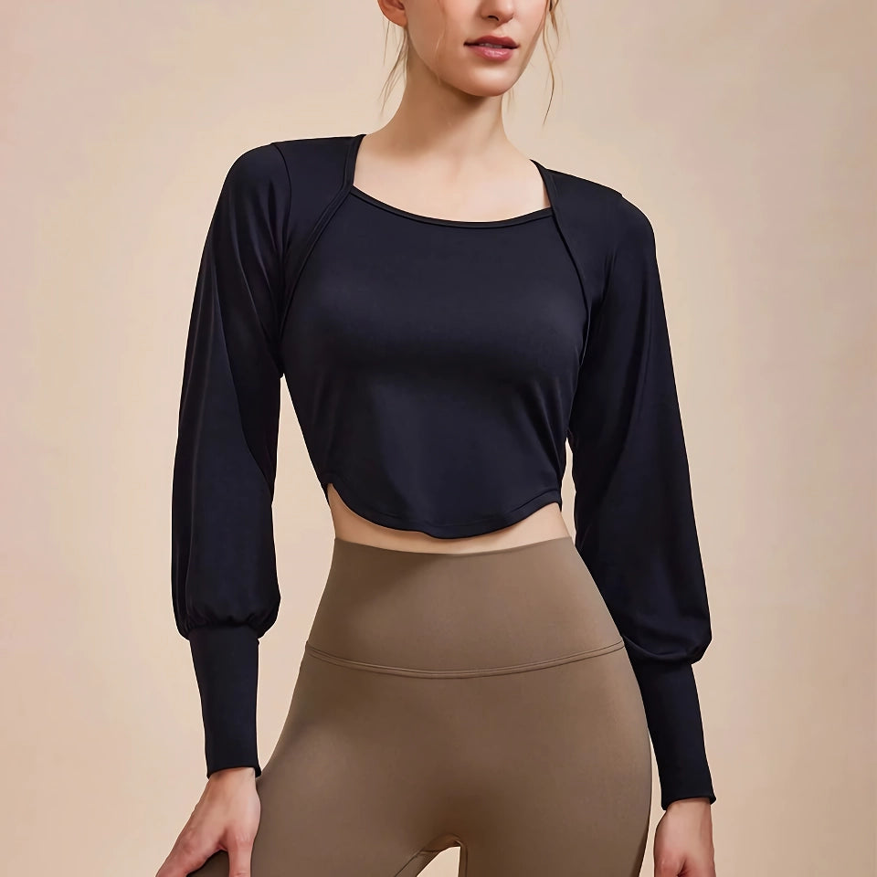 Women’s Retro Long Sleeve Yoga Shirt - Sporty Two-Piece Look Fitness Top