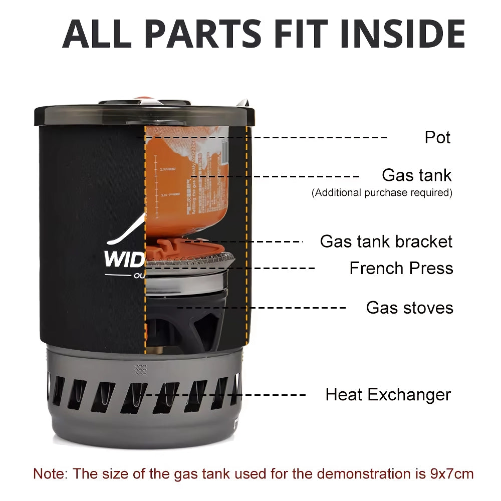 Portable Camping Cooking System with Heat Exchanger and Gas Stove