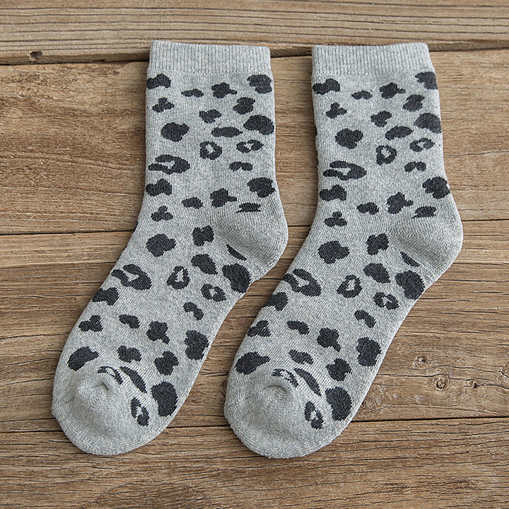 Spotted Leopard Print Women’s Warm Cotton Terry Tube Socks