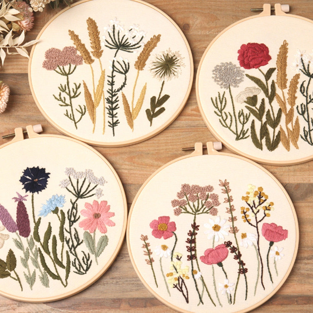 Beginner Floral Embroidery Kit with Cross Stitch Patterns