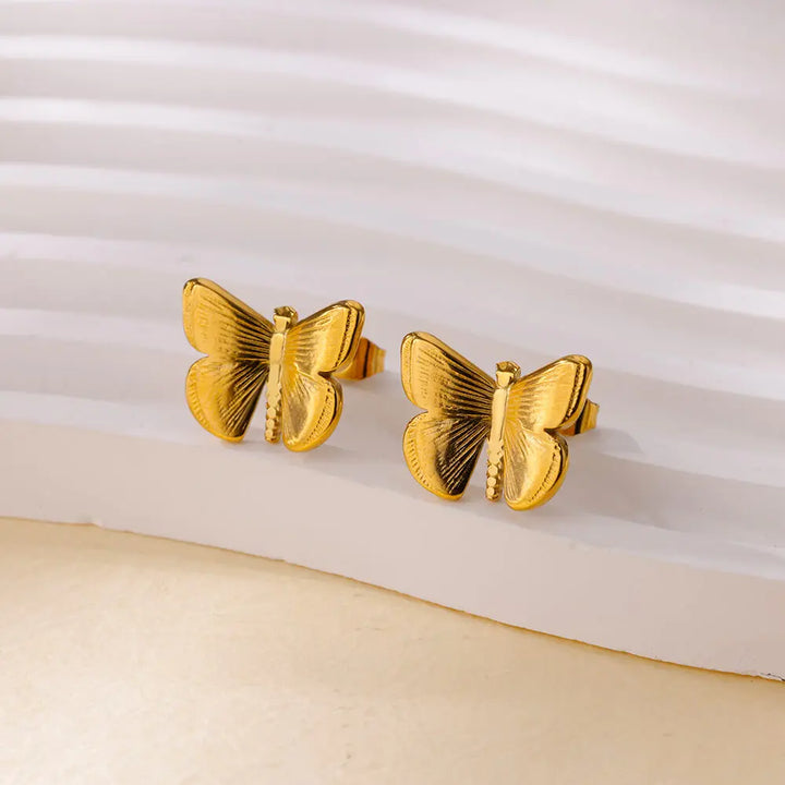 Gold Butterfly Stud Earrings – Stainless Steel Trendy Aesthetic Ear Jewelry