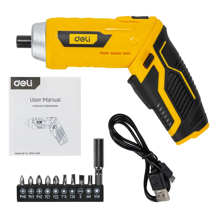 3.6V Cordless Electric Screwdriver with Rechargeable Battery, LED Light & 4-Speed Control