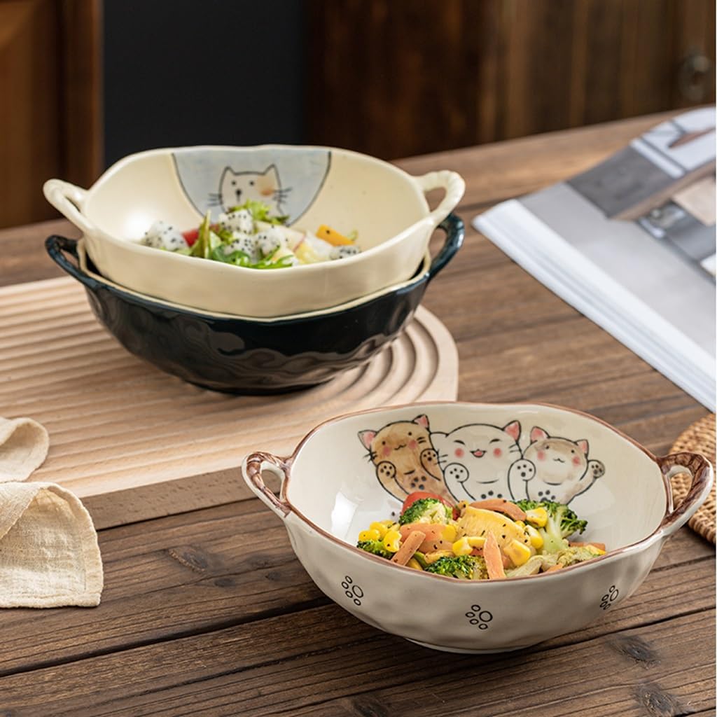 7.5 Inch Cat Design Ceramic Soup Bowl with Handle