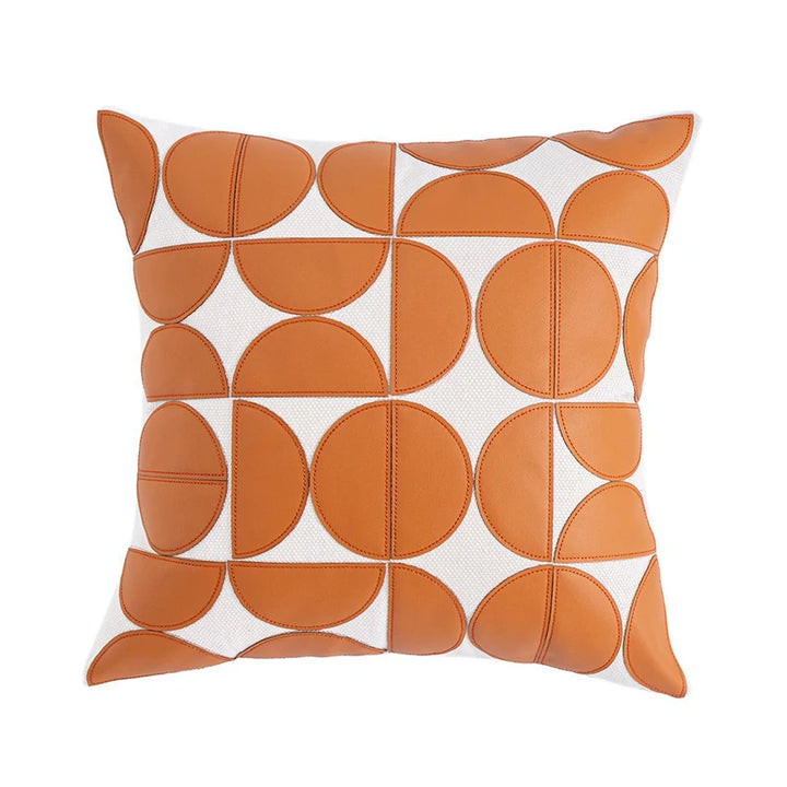 Faux Leather Patchwork Cushion Cover 18x18 Inch - Green, Orange, Brown, Black