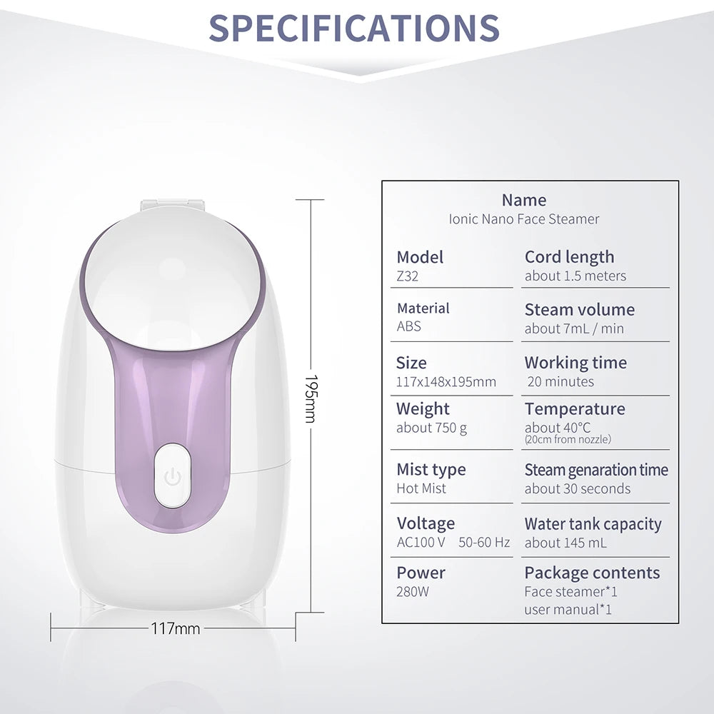 Hot Nano Face Steamer with Adjustable Nozzle and Built-in Mirror