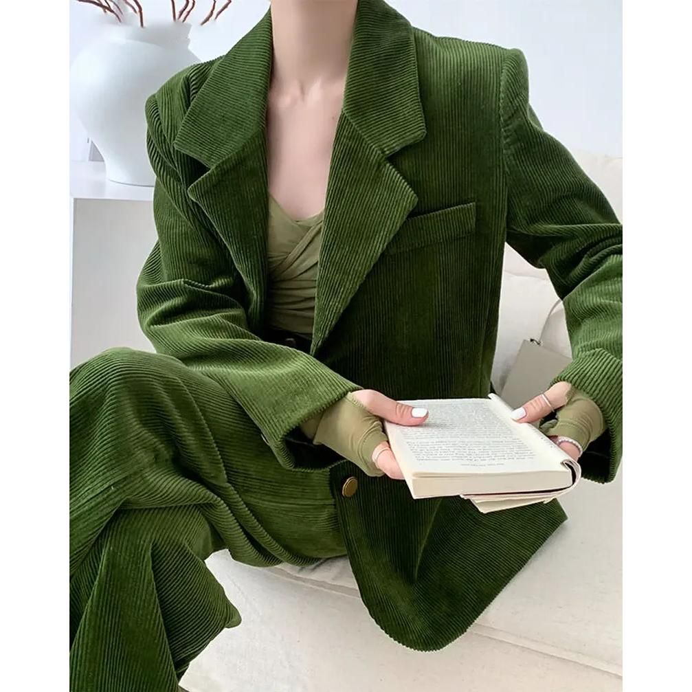 Vintage 2-Piece Wide-Leg Pants Suit with Single-Breasted Blazer