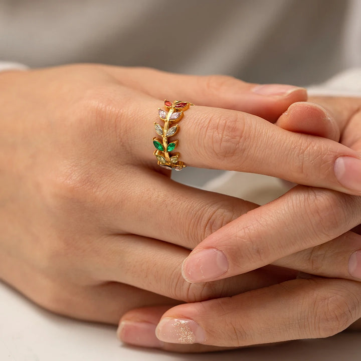 18K Gold Plated Cubic Zirconia Adjustable Leaf Ring