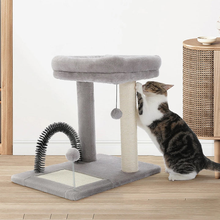 50CM Small Cat Tree with Large Perch, Sisal-Covered Scratching Post, and Self-Grooming Brush