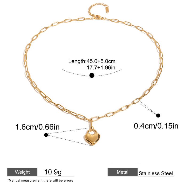 18K Gold Plated Stainless Steel Paper Clip Love Heart Pendant Necklace for Women