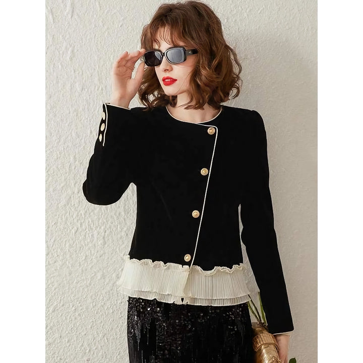 Chic Lace Contrast Patchwork Women's Jacket – Elegant Spring/Summer Coat