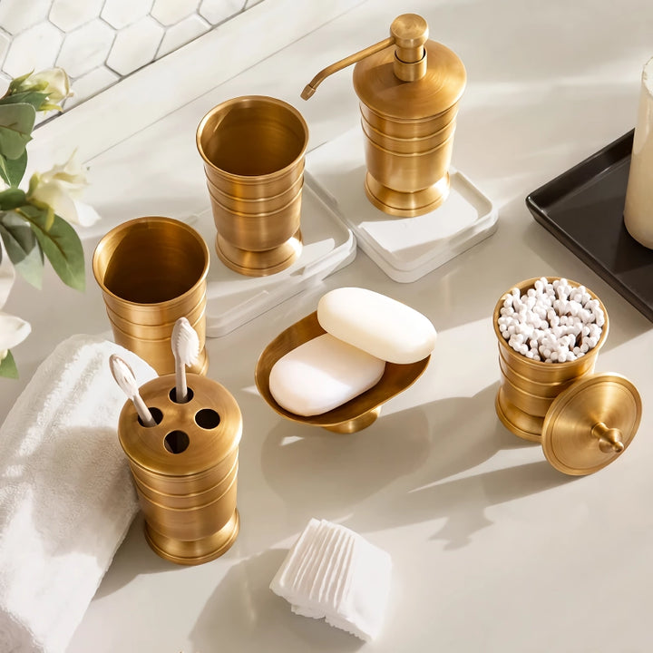 Golden Retro Brushed Brass Bathroom Set