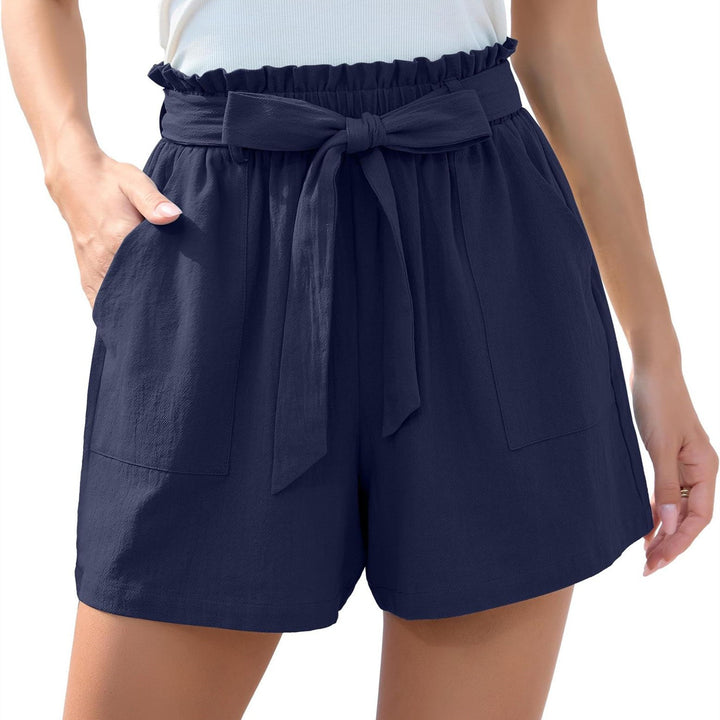 Fashion Ruffle Bow Waist Tie Shorts Summer Beach Pants With Pockets Womens Clothing