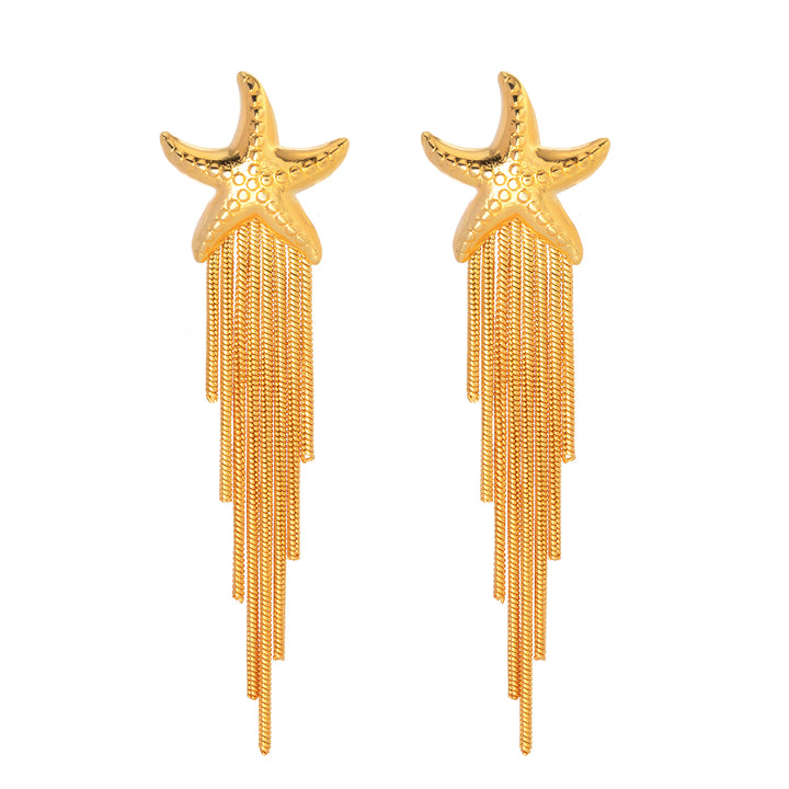 18K Gold Plated Stainless Steel Starfish Tassel Dangle Earrings