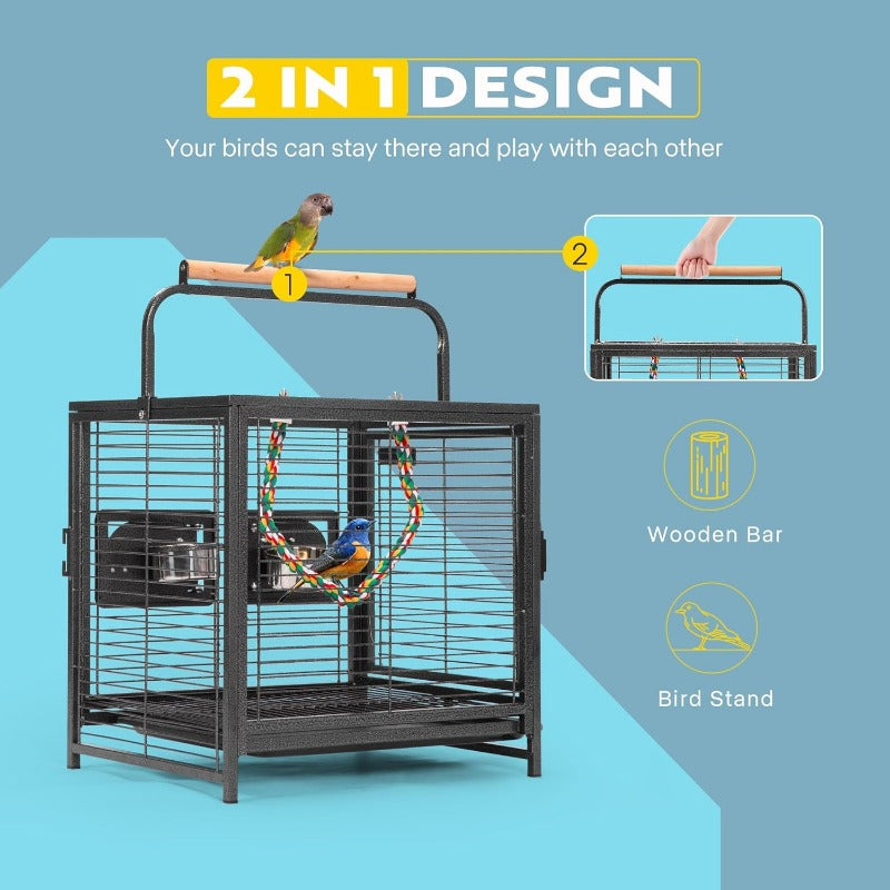 19 Inch Wrought Iron Bird Travel Carrier Cage