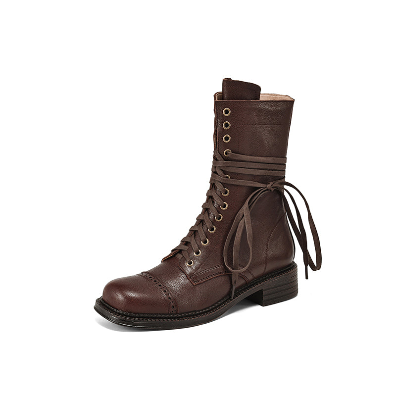 Autumn Winter Leather Lace-up Chelsea Ankle Boots