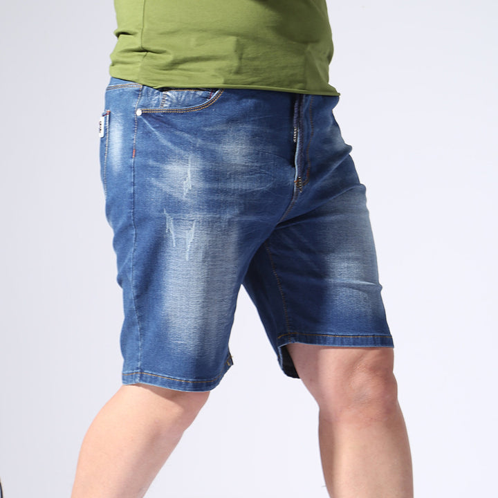 Summer Elastic Waist Denim Shorts Men