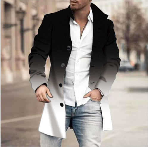 Men's Woolen Stand Collar Mid-length Casual Coat