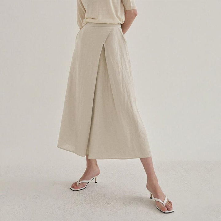 Elegant High Waist Cotton-Linen Wide Leg Pants for Women