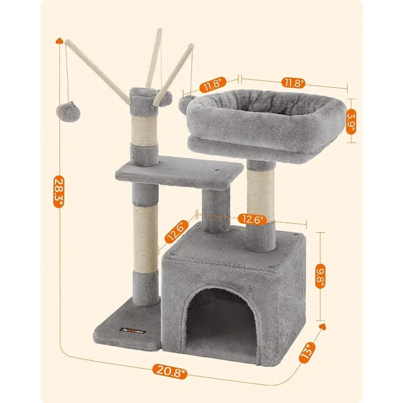 Smoky Gray Cat Tree with Padded Perch and Activity Center