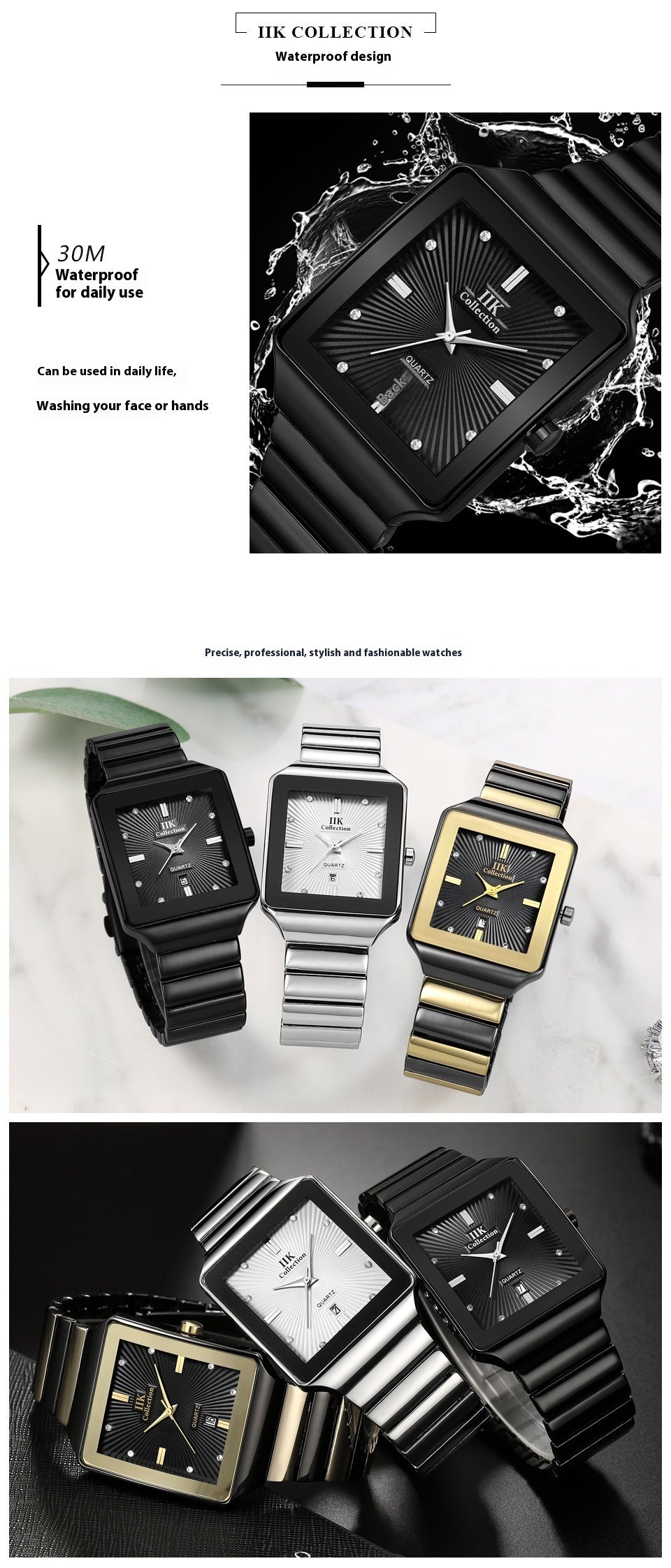 Square Waterproof Couple Watch Calendar