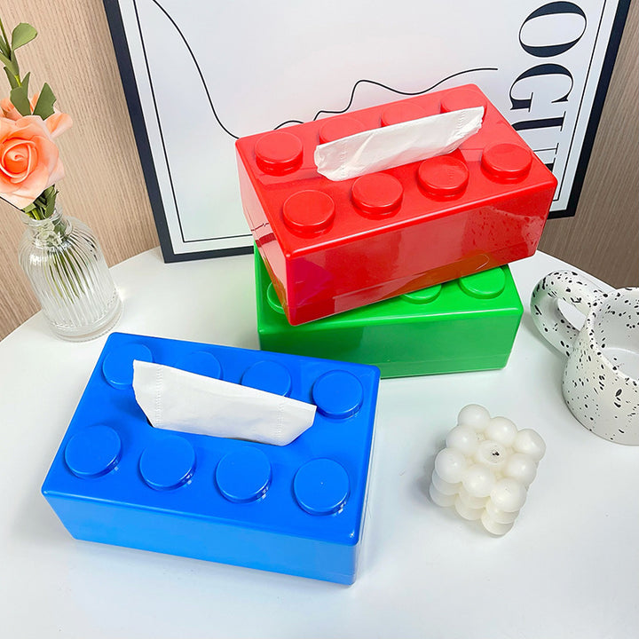 Creative Wall-Mounted Tissue Box Holder with Building Blocks