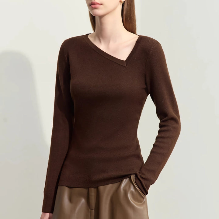 Autumn Asymmetrical Diagonal V-neck Slim Sweater