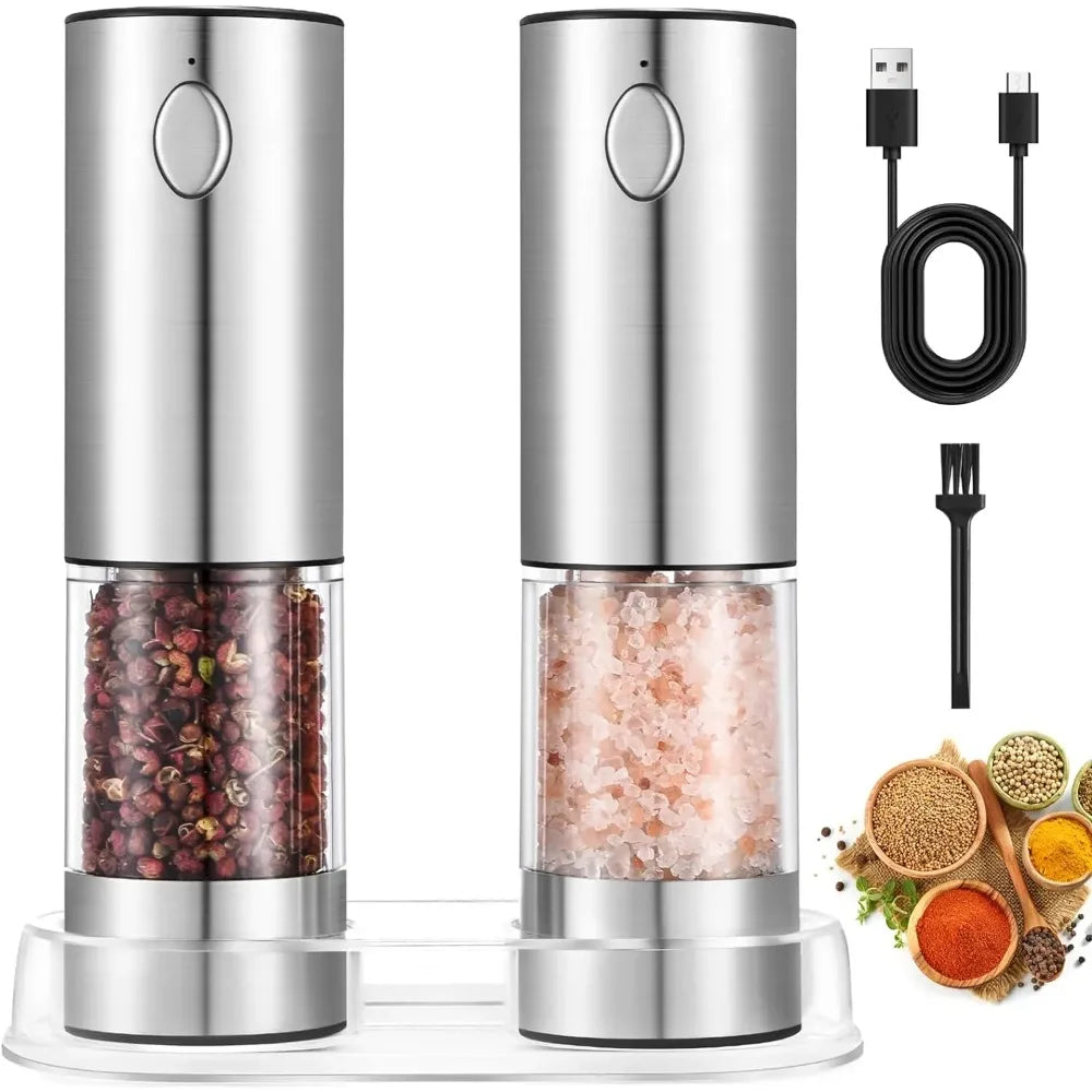 USB Rechargeable Electric Salt and Pepper Grinder Set