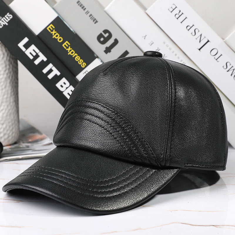 Leather Hat Autumn And Winter Men's Sheepskin Outdoor Sun-proof Leather Baseball Cap