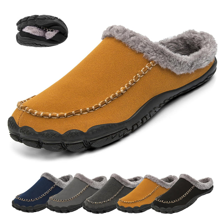 Men's Winter Warm Slippers Lightweight Anti-slip Cozy Fuzzy Winter House Slippers Wide Indoor Outdoor Shoes