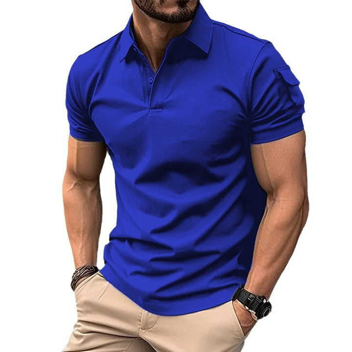 European And American Summer Men's Lapel Button P Arm Short Sleeve Pocket Sweatshirt