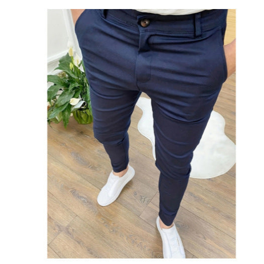 Four Seasons Texture Button Casual Ankle Banded Pants