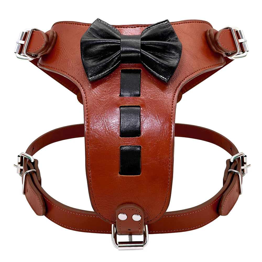 Genuine Leather Dog Harness with Bowknot