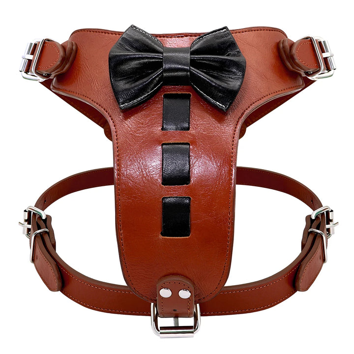 Genuine Leather Dog Harness with Bowknot