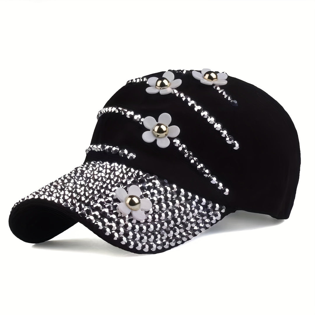 Four Flower Studded Diamond Duckbill Cap