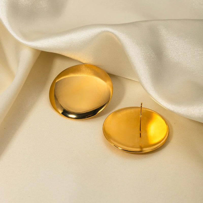 18K Gold-Plated Minimalist Stainless Steel Round Earrings