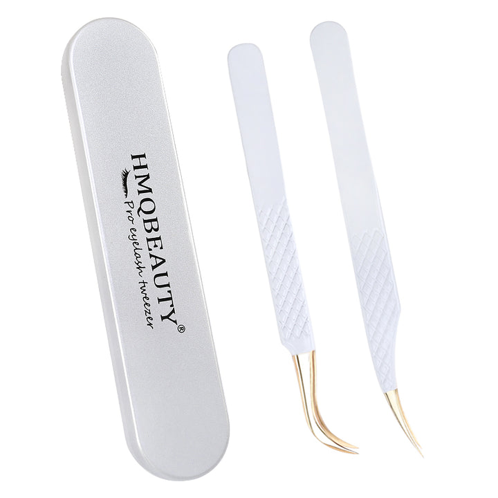 2PCS Professional Stainless Steel Eyelash Tweezers Set