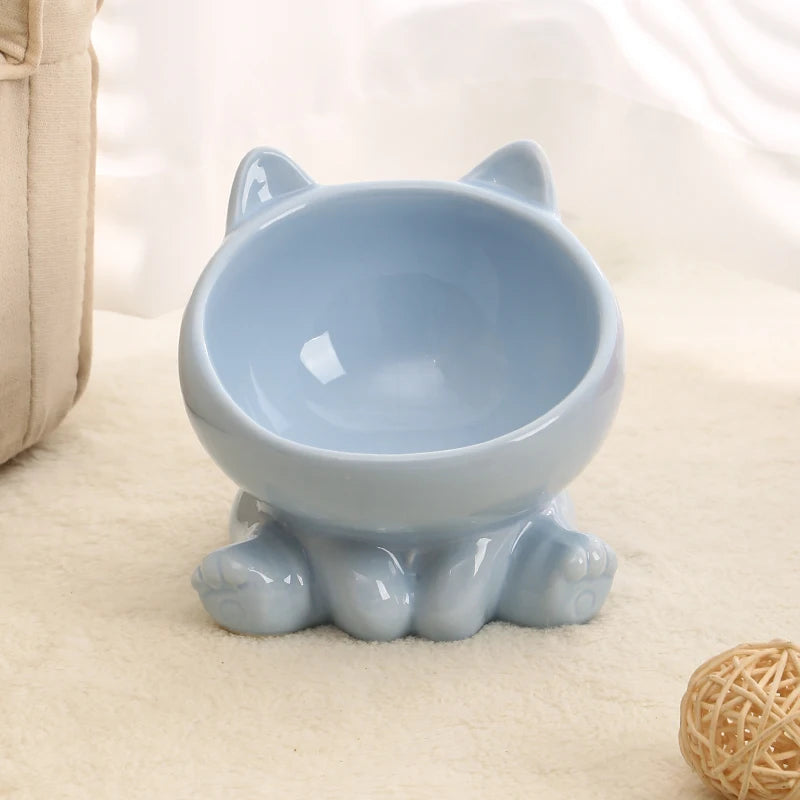 Ceramic Cat Bowl with Elevated Diagonal Design