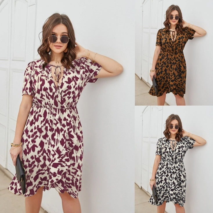 Casual Fashion Short Sleeve V-neck Printed Dress