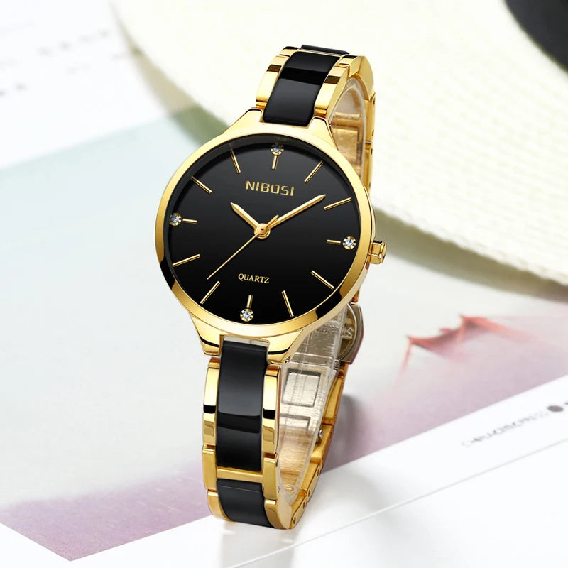 Elegant Ceramic Bracelet Women's Watch with Luminous Hands