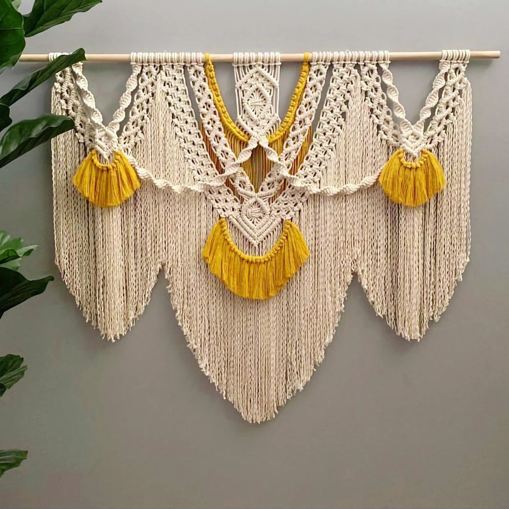 Yellow Large Macrame Wall Hanging Tapestry