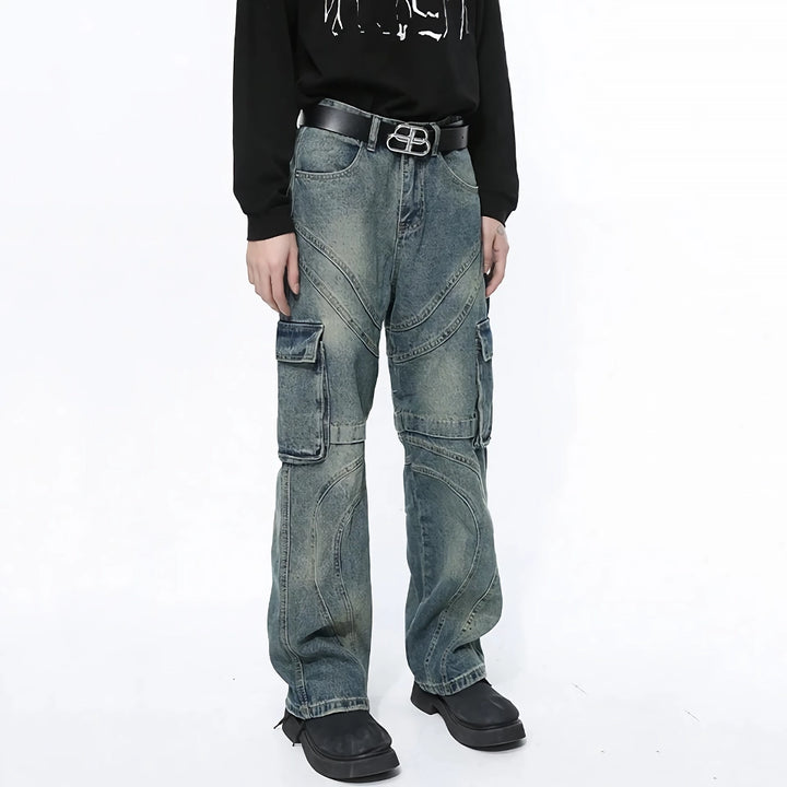 Men's Patchwork Gradient Wide Leg Denim Pants