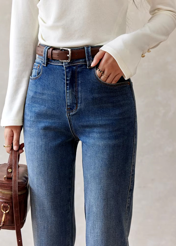 Micro-Stretch Vintage Ankle-Length Blue Jeans