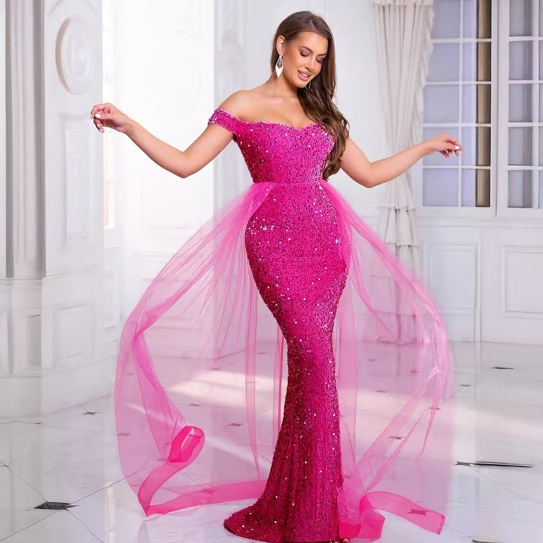 Heavy Industry Fishtail Long Off-shoulder Banquet Annual Meeting Dress