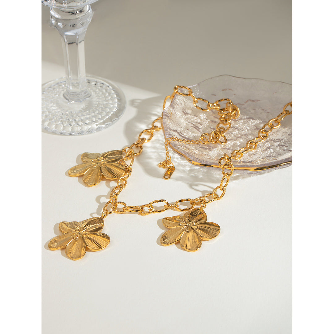 18K Gold Plated Five Petal Flower Pendant Necklace