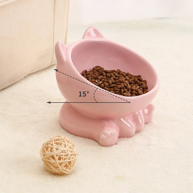 Ceramic Cat Bowl with Elevated Diagonal Design