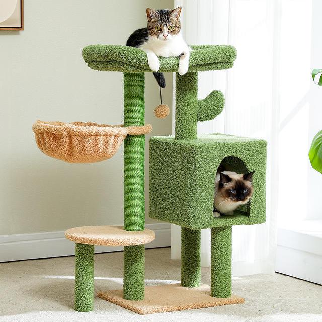 Cactus Cat Tree Tower with Padded Perch, Hammock, Condo & Scratching Posts