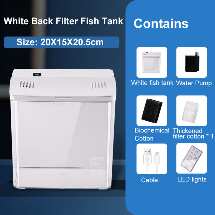 Compact LED Fish Tank with Self-Circulating Back Filter