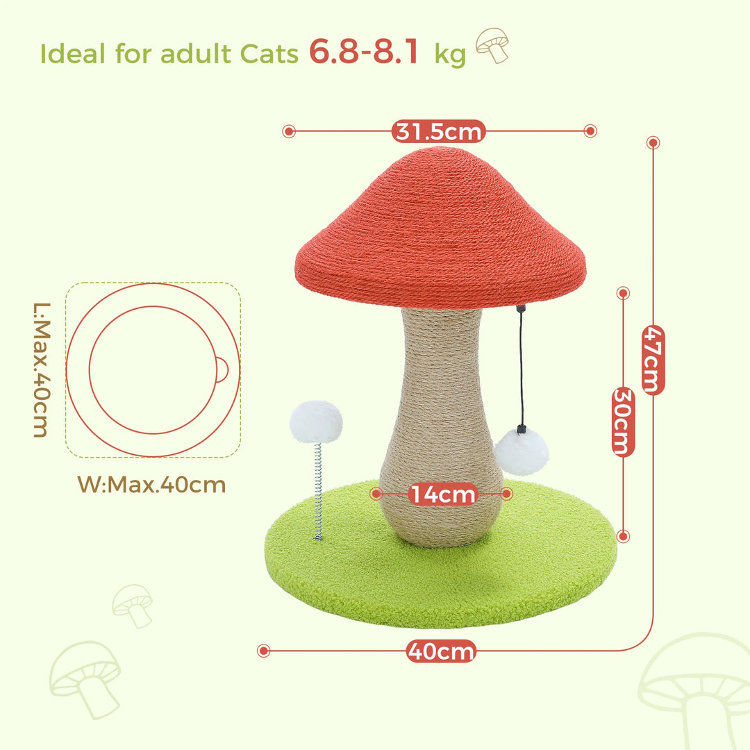 Cozy Mushroom Cat Scratching Post with Spring Ball Toy for Indoor Cats