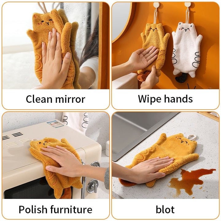 Cute Cat Microfiber Hanging Hand Towel - Quick Dry & Soft for Kids